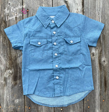 Load image into Gallery viewer, Shea Baby Short Sleeve Light Denim Pearl Snap Shirt
