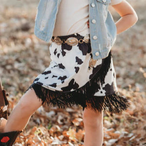 Shea Baby Cowprint Fringe Skirt