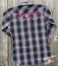 Load image into Gallery viewer, Black/Pink Embellished Plaid Ladies Western Shirt
