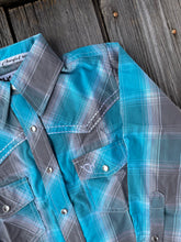 Load image into Gallery viewer, Turquoise Plaid Girls Western Shirt
