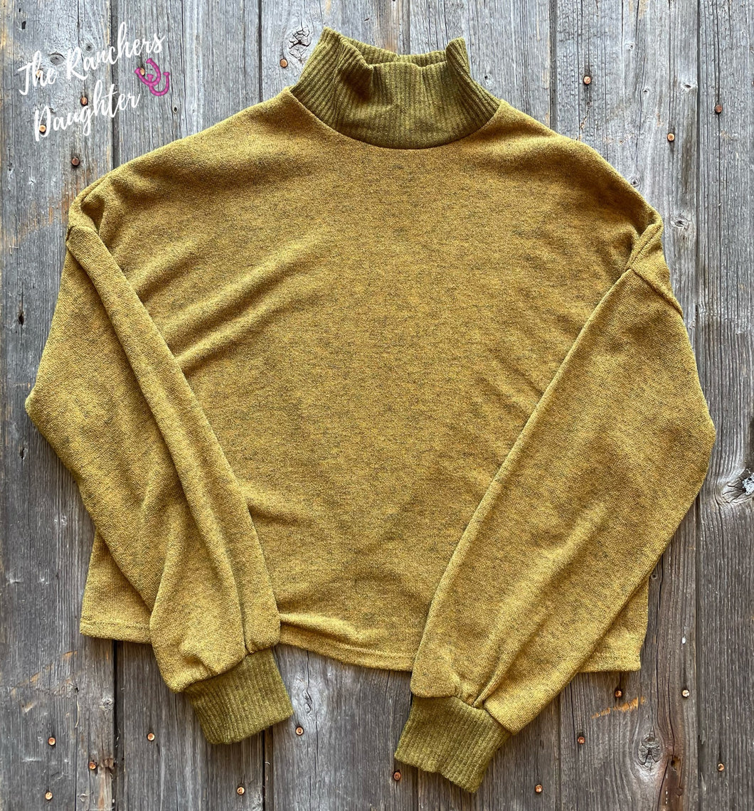 Mustard Heather Split Back Sweater