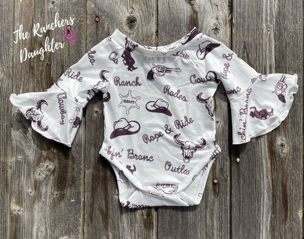 Shea Baby White Outlaw Bell Sleeve Onesie