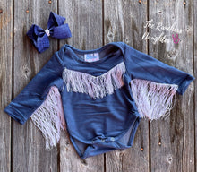 Load image into Gallery viewer, Shea Baby Blue Longsleeve Fringe Onesie
