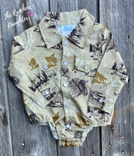 Load image into Gallery viewer, Shea Baby Coyote Pearl Snap Onesie

