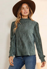 Load image into Gallery viewer, Sage Mock Neck Velvet Ribbed Top
