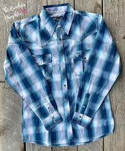 Load image into Gallery viewer, Teal/Turquoise Plaid Men’s Western Shirt
