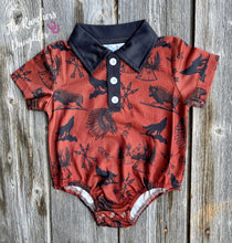 Load image into Gallery viewer, Shea Baby Rust Indian Polo Onesie
