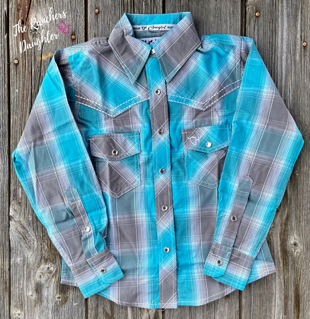 Turquoise Plaid Girls Western Shirt