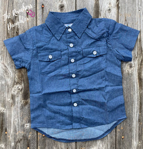 Shea Baby Short Sleeve Dark Denim Pearl Snap Shirt