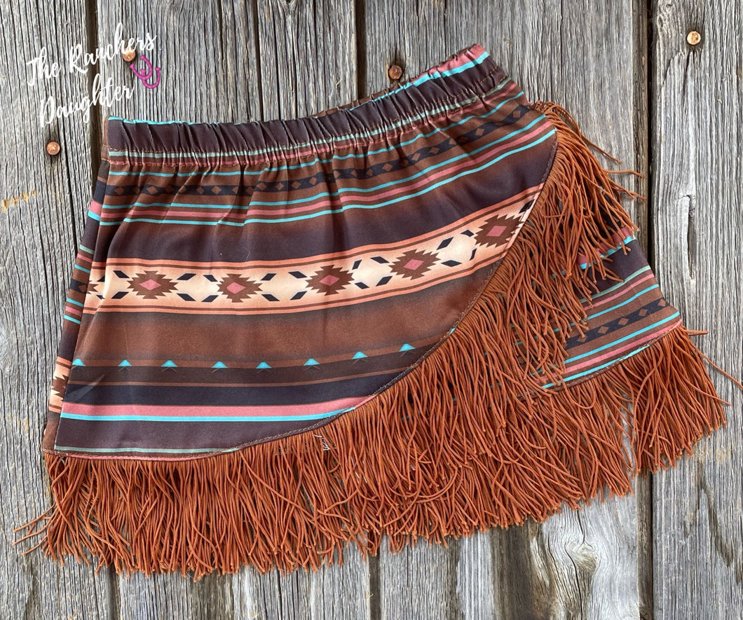 Shea Baby Brown Aztec Fringe Skirt