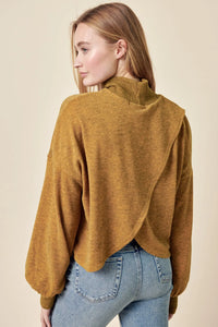 Mustard Heather Split Back Sweater
